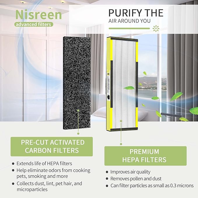 AC4825 HEPA Filter B Replacement Compatible with Germ-Guardian FLT4825 Filter B for Models CDAP4500BCA CDAP4500WCA AC4300BPTCA AC4300WPT AC4900CA AC4825DLX and AP2200CA, 4 HEPA+6Pre-Filter