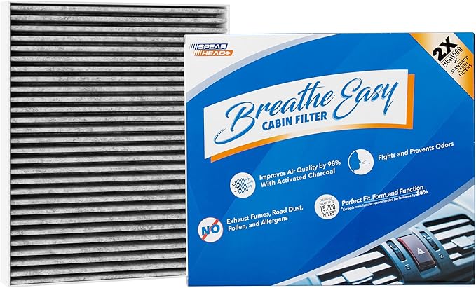 Spearhead Odor Defense Breathe Easy AC & Heater Cabin Filter | Fits Altima, Kicks, Pathfinder, Rogue, Versa, QX50, QX55, QX60 | Up to 25% Longer Lasting w/Activated Carbon (BE-552)