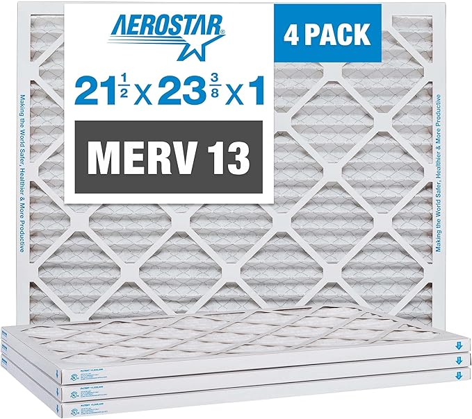 Aerostar 21 1/2x23 3/8x1 MERV 13 Pleated Air Filter, AC Furnace Air Filter, 4 Pack (Actual Size: 21 1/2" x 23 3/8" x 3/4")
