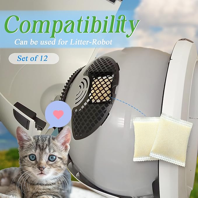 12 Pack Odor Remover Refills Compatible with Whisker OdorTrap Pod, Cat Toilet Odor Eliminates Deodorant for Litter-Robot and Traditional Litter Boxes (12* Lemon)