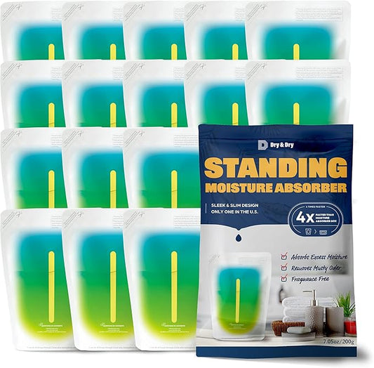 Dry & Dry 15 Packs Standing Moisture Absorbers to Control Excess Moisture for Basements, Closets, Bathrooms, Laundry Rooms - Moisture Absorbers, Standing Moisture Absorbers