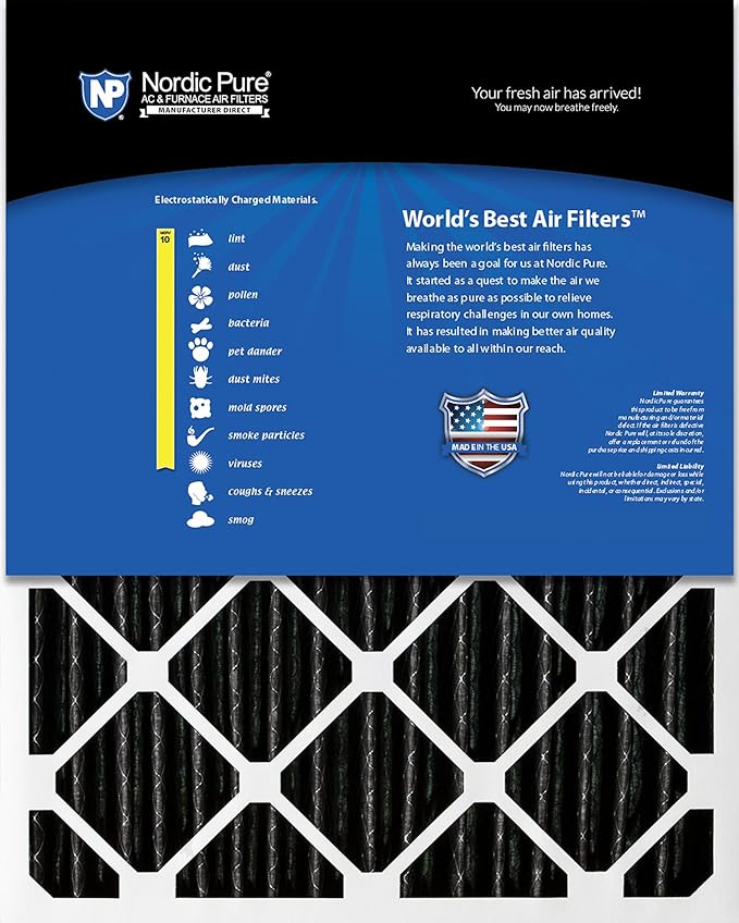 Nordic Pure 20x20x4 (19_1/2 x 19_1/2 x 3_5/8) Furnace Air Filters MERV 10 Pleated + Carbon 1 Pack