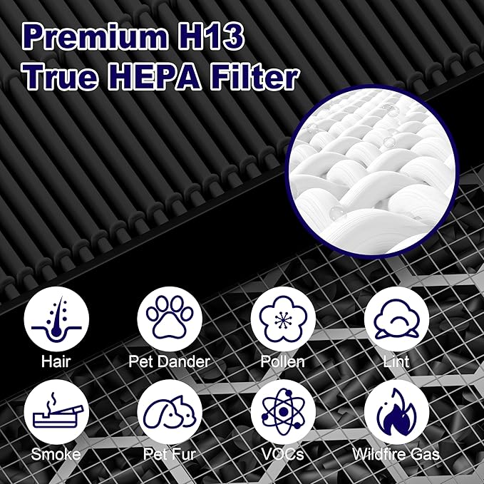 4 Pack 115115 HEPA Smoke Remover Replacement Filter A for Winix PlasmaWave Air Purifier C535 5300 5300-2 6300 6300-2 P300 AM90 9000 5000 5000B C909 9800, H13 True HEPA Size 21 Filter, Black