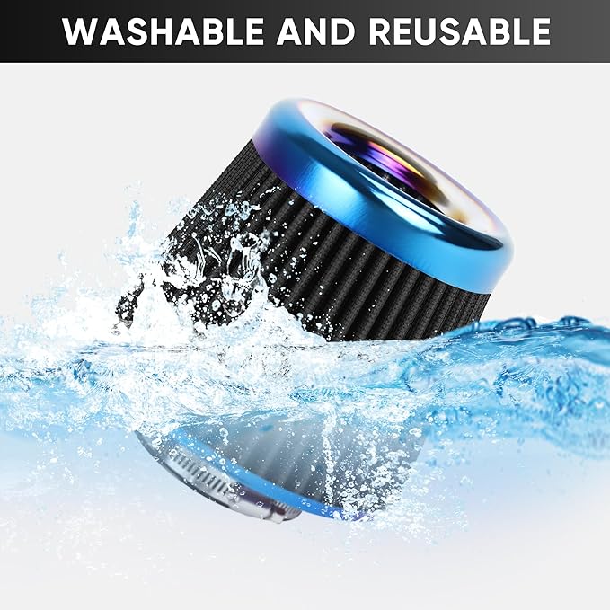 Universal Cold Air Intake Filter Clamp-On Replacement Air Filter Flange Diameter 3 inches/76mm High Performance Washable Filter Black