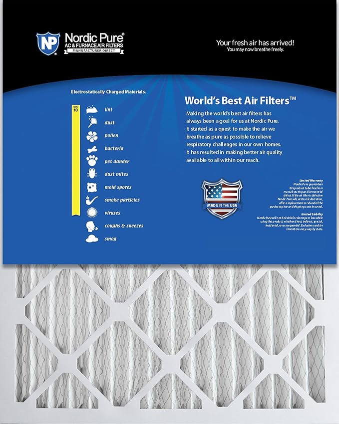 Nordic Pure 14x25x2 (13 1/2 x 24 1/2 x 1 3/4) Pleated MERV 10 Air Filters 3 Pack