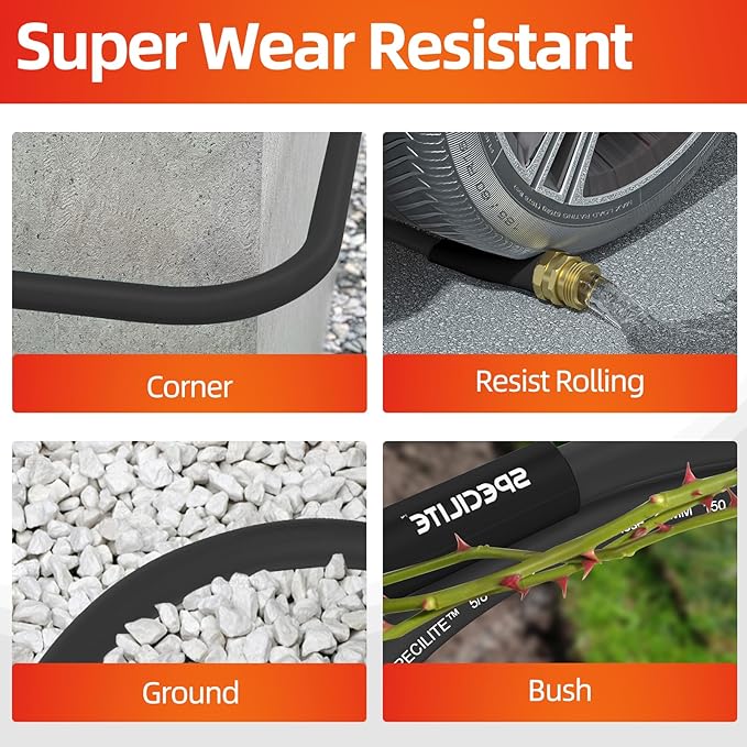 Garden Water Hose 200 ft x 5/8 in Heavy Duty, Flexible and Lightweight, Burst 600 psi, Kink-less Hybrid Rubber Pipe for Backyard, 3/4'' Brass Fittings, Black