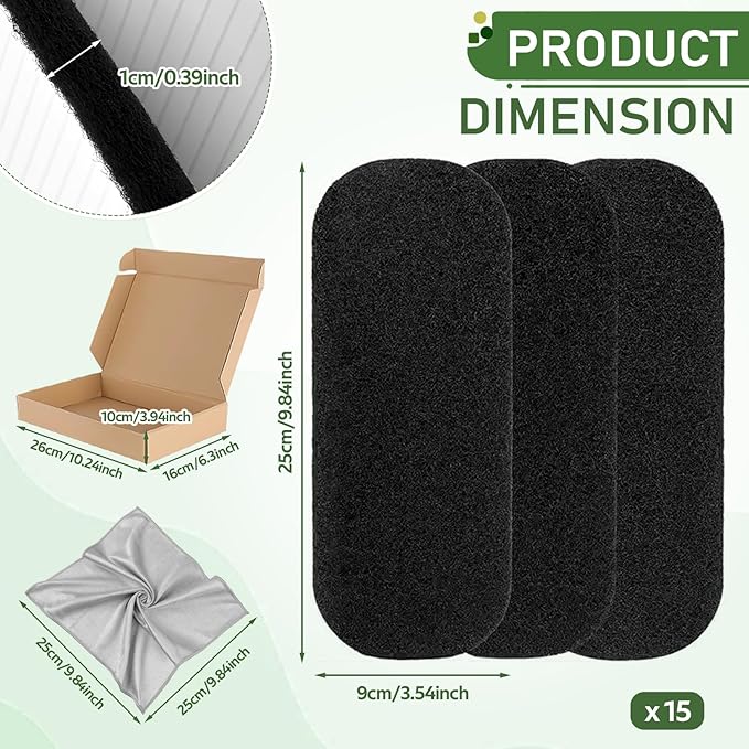 15 Pack Ceiling Fan Air Filters for Blades, Fan Blade Air Purifier Pads, Fan Filters for Ceiling Fan Blades, Reusable Carbon Filter Pad for Home Bedroom Living Room (Thickness 0.4 inch)