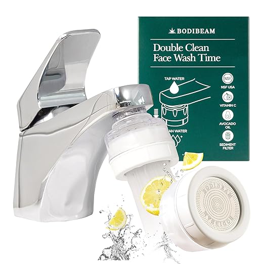 Tap Water Filter for Sink Faucet - Filtration with Vitamin C Gel, Removes Chlorine & Impurities, Bathroom Faucet Purifier for Sensitive Skin Care, Easy to Install, Made in Korea - Pure White