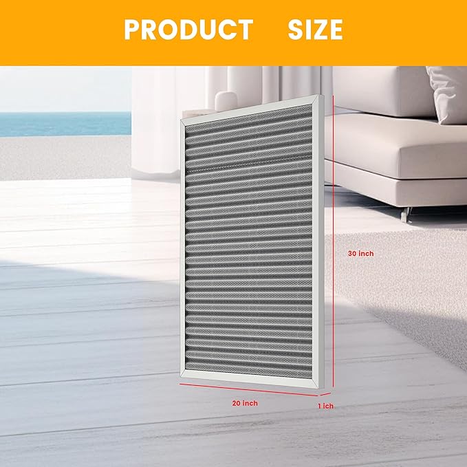30x20x1 HVAC Furnace Air Filter, Lasts a Lifetime, Washable, the Last HVAC Filter You Will Ever Buy, Breathe Safely at Home or in the Office,Merv 8 (Actual Size:19.5x29.65x0.82 Inch)