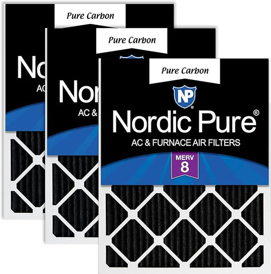 Nordic Pure 12x12x1 (11 3/4 x 11 3/4 x 3/4) Pure Carbon Pleated Odor Reduction Furnace Air Filters 3 Pack