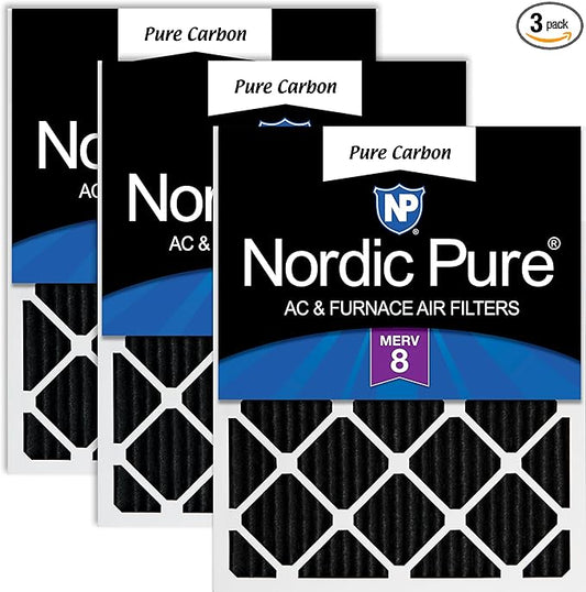 Nordic Pure 16x20x1 (15 1/2 x 19 1/2 x 3/4) Pure Carbon Pleated Odor Reduction Furnace Air Filters 3 Pack
