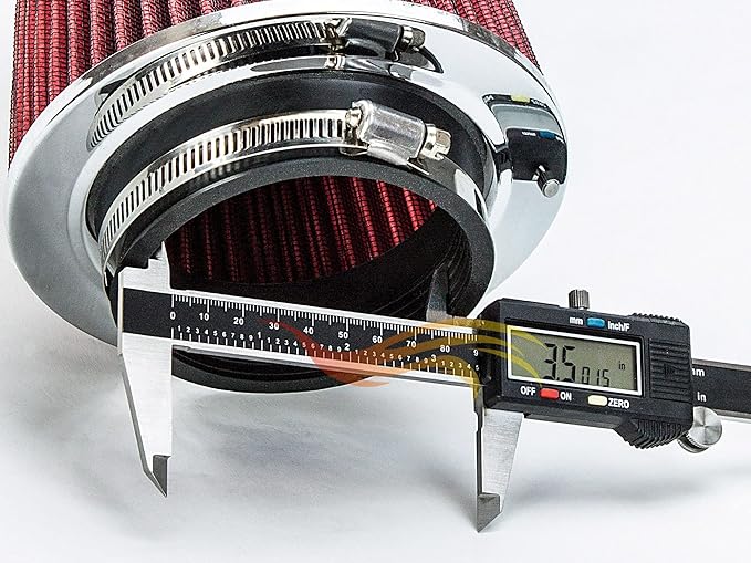 RED 3.5" 89 mm Inlet Cold Air INTAKE Cone Replacement Performance Washable Clamp-On Dry Air Filter