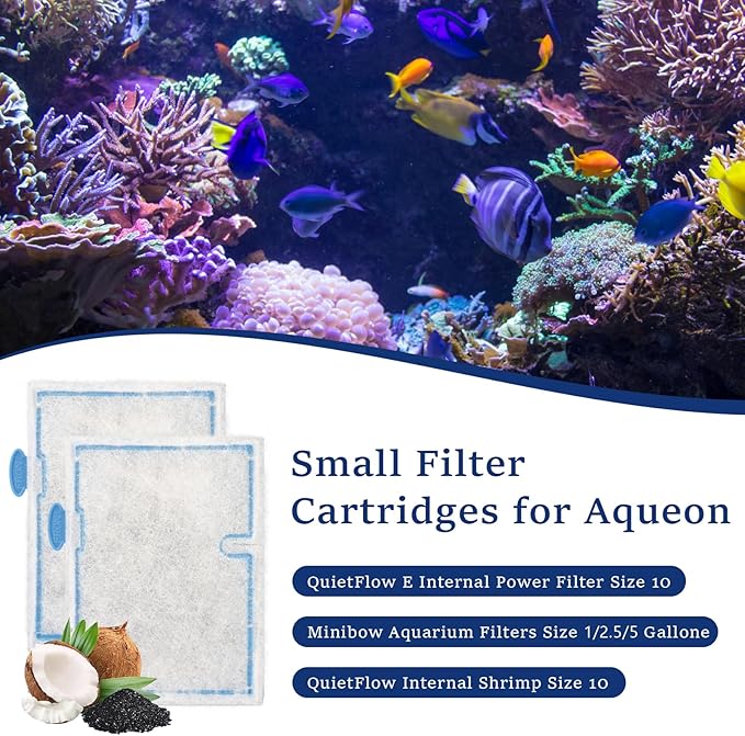Small Aquarium Filter Cartridges Compatible with Aqueon Filter, Carbon Fish Tank Filters for Aqueon QuietFlow E Internal Power Filter 10 and 1/2.5/5 Gallon Minibow Aquarium Filters -Small (8 Pack)