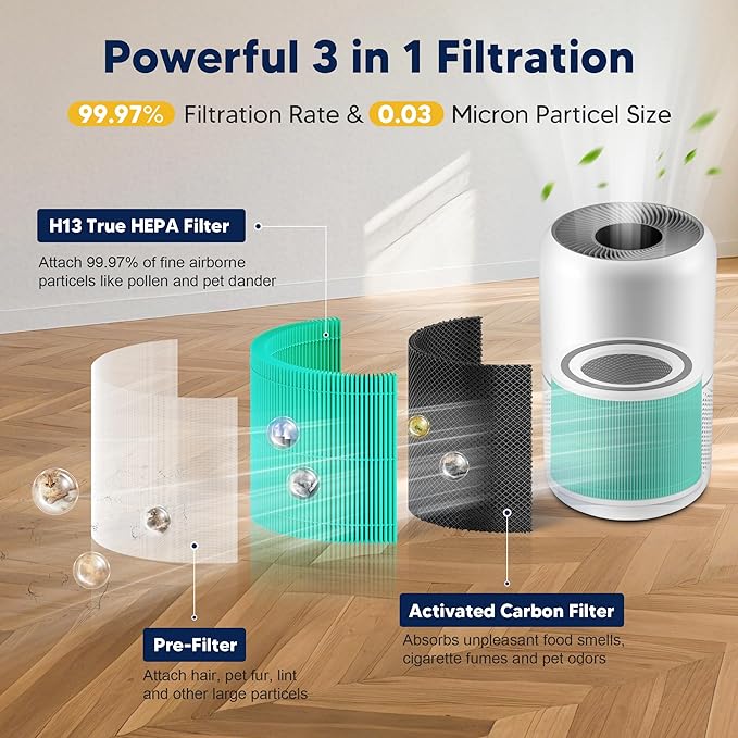 Core 300 Toxin Absorber Replacement Filter for LEVOIT Core 300 Core 300-P Core 300S Vortex Air Air Purifier, 3-in-1 H13 Grade True HEPA High-Efficiency Activated Carbon, Core 300-RF-TX, 4 Pack, Green