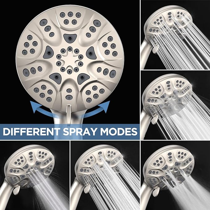 6-Mode High Pressure Handheld Shower Head Set, Consumer Reports Recommended HOPOPRO High Flow Hand Held Showerhead with 59 Inch Hose Bracket Teflon Tape Rubber Washers