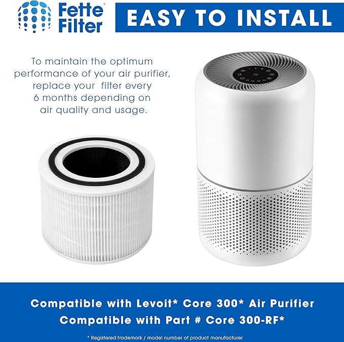 Fette Filter - 2 Pack Core 300 True HEPA Filters Compatible with LEVOIT Core 300 & Core P350 Air Purifier, 3-in-1 H13 Grade Premium True HEPA Filter Replacement Part # Core 300-RF and Core P350-RF