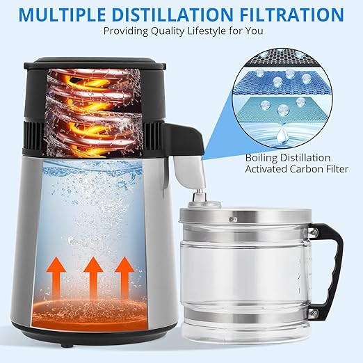 4L Water Distiller,Household Stainless Steel Distilled Water Purifier,Countertop Distilled Water Maker,4 Litre Distilled Water Machine for Home.Silver.