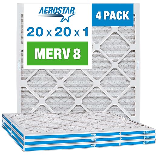 Aerostar 20x20x1 MERV 8 - 4 Count - High Efficiency Pleated HVAC, Furnace & Air Conditioner Filters - Removes Dust, Lint, Mold & Allergy-Causing Pollen