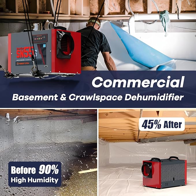 Abestorm Crawl Space Dehumidifier, 120Pint Commercial Dehumidifiers for Basement, Industrial Dehumidifier with Drain Hose, Portable Dehumidifier Crawlspace, Auto Defrosting, 5 Years Warranty