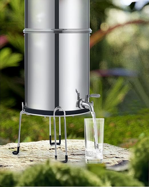 CO-Z Gravity Fed Water Filter System, Stainless Steel Gravity Water Purifier with 2 Carbon Filters, 2.25 Gal Countertop Water Filtration System, Chamber Stand & Water Spigot, NSF/ANSI 42 Certification