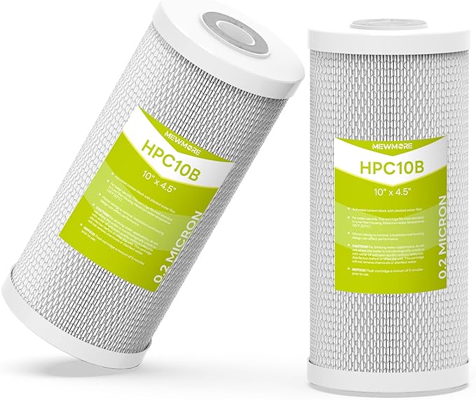 0.2 Micron 10" x 4.5" Water Filter with Pleated Polyester & Activated Carbon Block Composite Water Filter, Compatible with HHB10 and 10" Big Housings for Whole House, RVs, Boats - 2 Pack