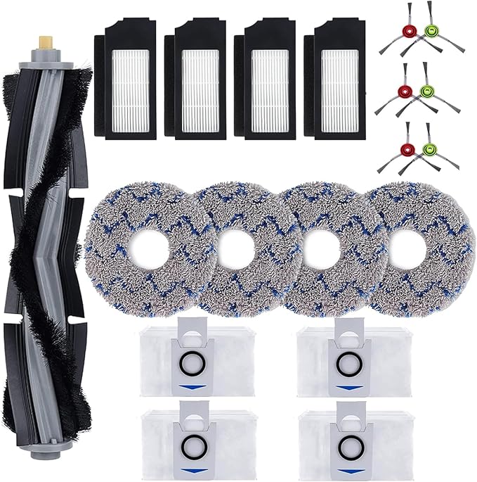 Replacement Accessaries Kit Set for ECOVACS DEEBOT X1 Omni Turbo T10 T20 Omni T20/T20 Max/T20 ProRobot Vacuum Cleaner, 1 Main Brush, 6 Side Brushes, 4 Filter, 4 Mop Pads, 4 Dust Bag