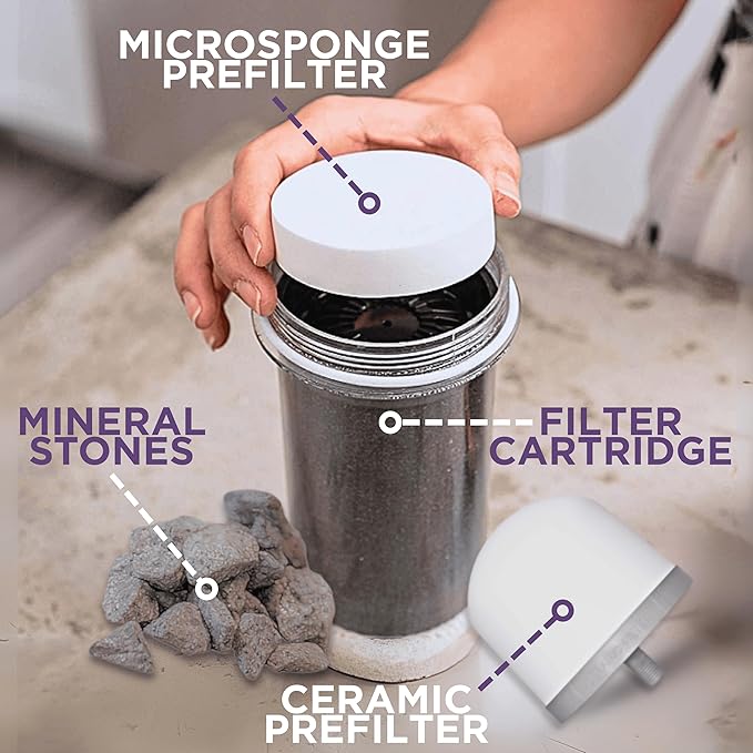 Replacement Bundle Water Filter Cartridge 1361, Ceramic Pre-Filter 1364, Micro Sponge 1362 & Mineral Stones 13564 (formerly 1386) for Nikken Aqua Pour Countertop Filters, Alkaline Water Gravity System