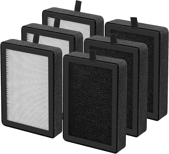 6 Pack LV-H128 Replacement Filter Compatible with LEVOIT LV-H128 / PUURVSAS (HM669A) / ROVACS (RV60) Air Purifier, 3-in-1 HEPA and Activated Carbon Filters, Replace Part #LV-H128-RF