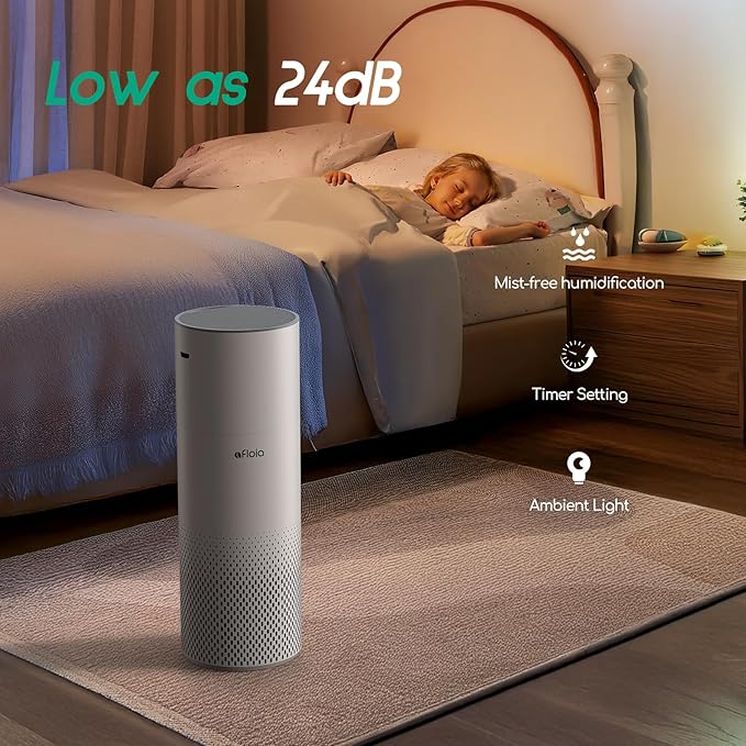 Afloia Humidifier and Air Purifier in One, 3-Stage Filter Cleaner Evaporatively Humidify Combo Remove Pets Dust Dander Hair Allergy Pollen Smoke Smell for Home Bedroom Large Room, 24dB Quiet