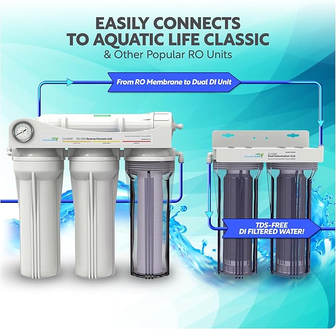 Aquatic Life Color Changing Deionization DI Resin for Hydroponic Reverse Osmosis Water Filter System RO Filtration Unit, Double Canister