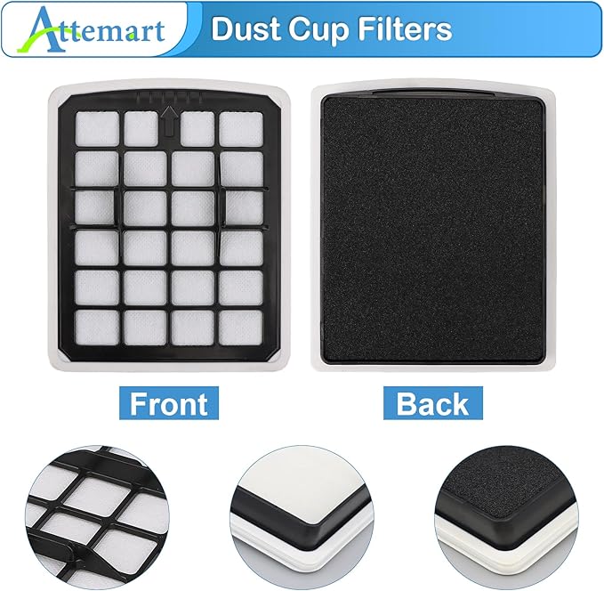Replacment Filter Compatible with Eureka NEN186BL NEN180 Bagless Canister Vacuum Cleaner Replacement Parts, 2 Filters & 2 Dust Cup Filters Element, 4 Pack