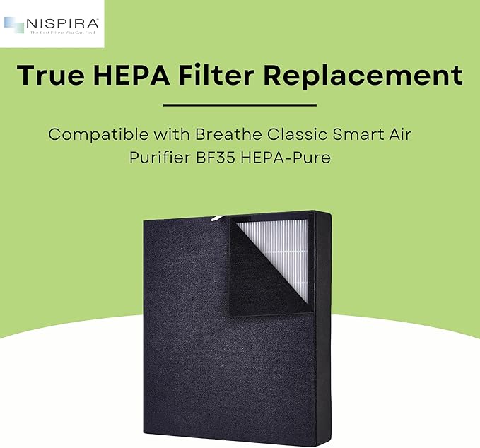 Nispira True HEPA Activated Carbon Pre Filter Replacement Compatible with Breathe Classic Smart Air Purifier BF35 HEPA-Pure. 1 Pack
