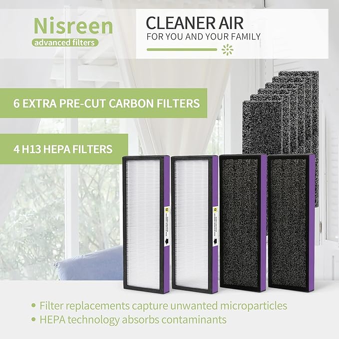 FLT4850PT Air Pu-rifier Filter Replacement Compatible with Germ-Guardian Filter B AC4850PT AC4300WPT AC4900 Air Pu-rifier, 4 HEPA and 6 Pre-Filters