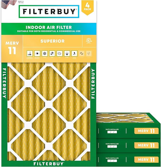 Filterbuy 14x25x2 Air Filter MERV 11 (MPR 1200) Allergen Defense Replacement (4-Pack), Electrostatic Pleated HVAC AC Furnace Filters, Made in USA (Actual Size: 13.50 x 24.50 x 1.75)