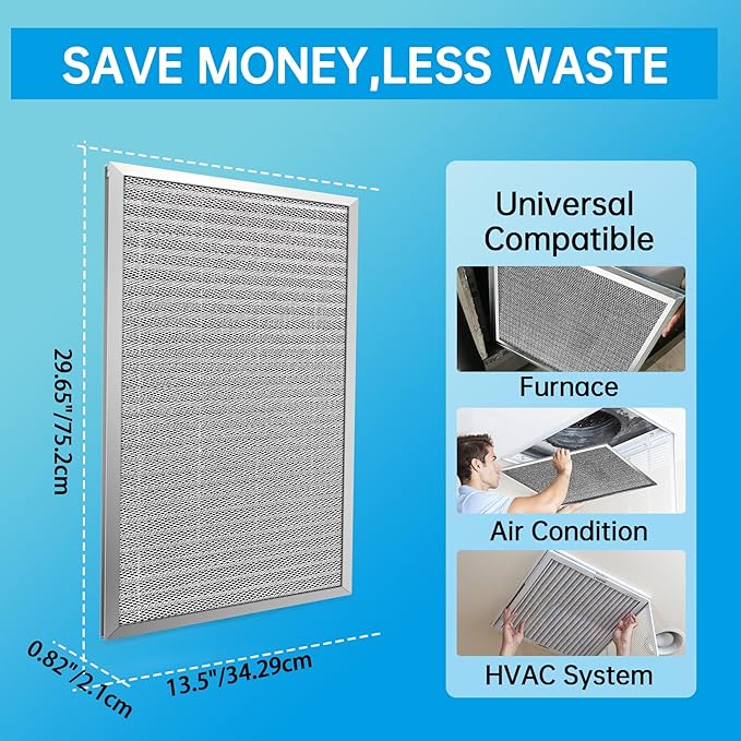 UBeesize 14x30x1 Reusable Electrostatic Air Filter HVAC AC Furnace Filter,MERV 8,Washable, Lasts a Lifetime,Permanent Air Filter,Breathe Fresher,Home And Office(Actual Size:13.5x29.65x0.82 Inch)