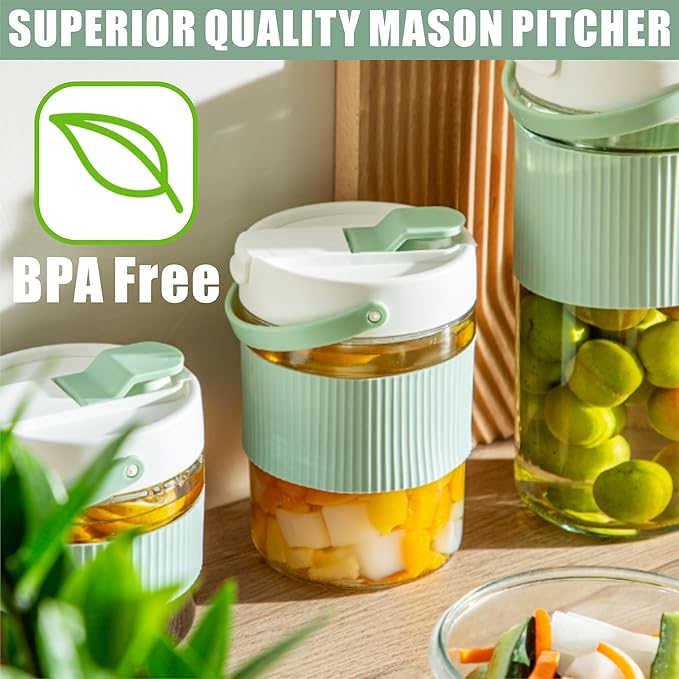 2-Pack Glass Mason Jar Water Pitcher with Lids, 40FL OZ (1200ML) - Large Wide Mouth, Pour Spout & Handle for Cold Brew Tea, Iced Coffee & Cold Drinks - Ideal for Refrigerators & Kitchens containers