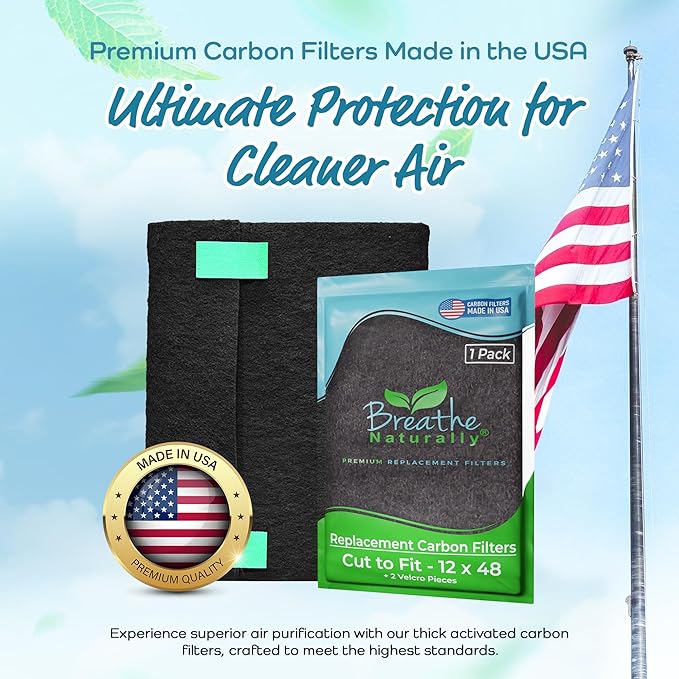 Breathe Naturally Universal Cut To Fit Activated Carbon Air Filter - Replacement Charcoal Air Filters - Carbon Filter Sheet for Air Purifier, Vent Filters & More - Made in USA (Pack of 1, 12x48)