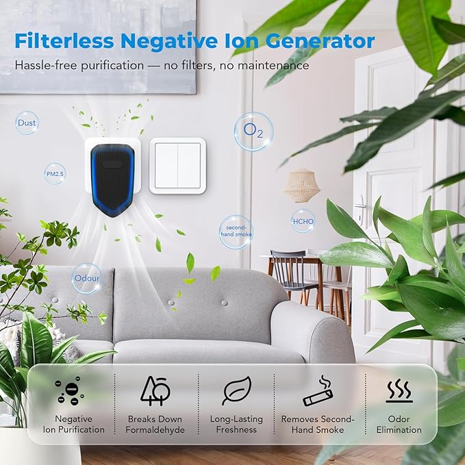 Air Ionizers Plug In Negative Ion Air Purifiers Quiet Air Freshener for Home Bedroom Office Basement - Portable Mini Air Cleaner Odor, Smoke, Dust, Pet Smell (4, Black)