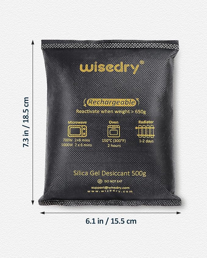 wisedry 2 x 500 Gram [2.2 lbs] Rechargeable Silica Gel Car Dehumidifier, Microwave Fast Reactivated Desiccant Packets Large for Gun Safe Closet Basement Garage Storage Moisture Absorber Bag Reusable