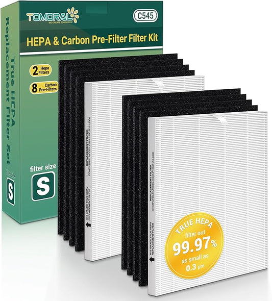 C545 Replacement Filter S Compatible with Winix C545 Air Purifier, Part# 1712-0096-00 and 2522-0058-00, 2 True HEPA (H13) Filter + 8 Activated Carbon Filters