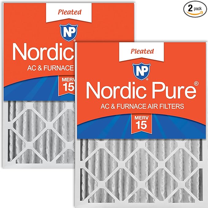 Nordic Pure 16x25x4 (15_1/2 x 24_1/2 x 3_5/8) Pleated MERV 15 Air Filters 2 Pack