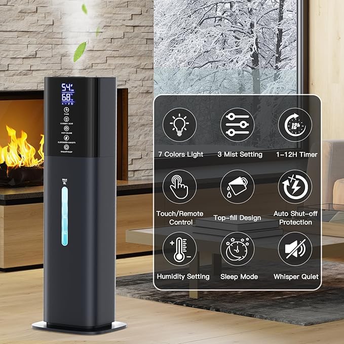 Humidifiers Large Room Bedroom with 7 Colors Light, 2.1Gal(8L) 3 Speed Quiet Ultrasonic Cool Mist Humidifier with 360° Nozzle, Humidity Setting, Timer,Aroma Box for Home Plant Baby Yoga Sleep (Blue)