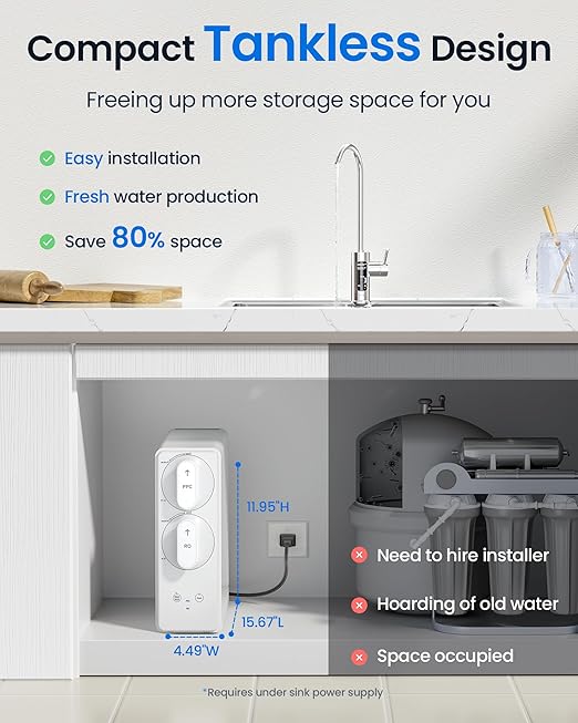 U1 Pro Reverse Osmosis System, 800GPD Tankless Reverse Osmosis Water Filter, 10-Stage Under Sink RO Water Filtration System, NSF/ANSI 42&58 Certified with Smart LED Faucet, 3:1 Pure to Drain