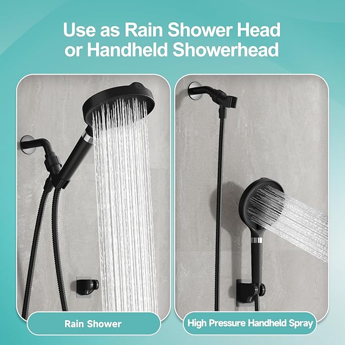 6“ Filtered Shower Head with Handheld, 6-Spray High Pressure Shower Head with Filter for Hard Water, Detachable Handheld Showerhead with Hose and Shower Arm Bracket, Matte Black
