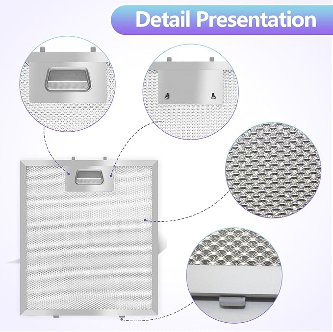 2 Pack-S97018029 Range Hood Filter Replacement, Upgraded Stainless steel frame and Locking clips,5-Layer Aluminum Mesh Hood Vent Grease Filter for Broan B5 Series, Alternative 1932913, 9"x10.25"x0.35"