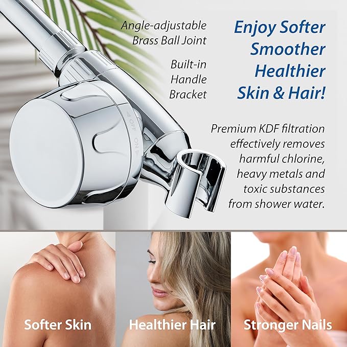Skin & Hair by AquaCare - World's Most Advanced Shower Filter for Hand Showers with ON/OFF Filtration Modes,Instant Cartridge Reload,Built-in Bracket & Stay-Clean Enriched KDF Cartridge/Chrome Finish