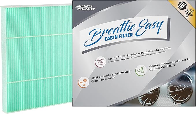 Spearhead HEPA Breathe Easy Cabin Filter, Up to 99.97% Filtration of 0.3 Micron Particles w/No Airflow Reduction (BE-728H)