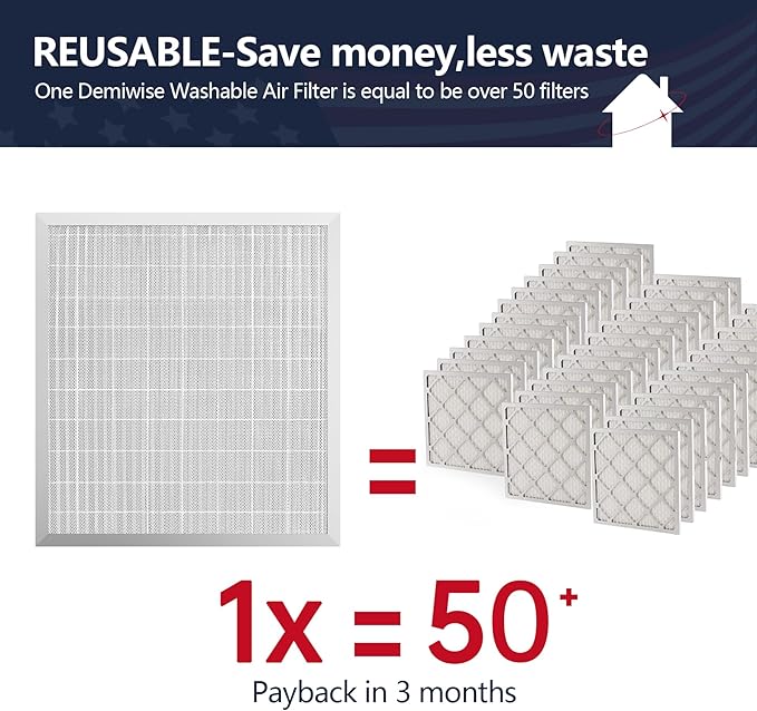 18x20x1 Electrostatic Air Filter, MERV 8 Reusable Aluminum AC/HVAC Furnace Filter Replacement,Washable Permanent Air Filter, Easy to Clean, Increases Airflow (Actual Size:17.52x19.61x0.82)