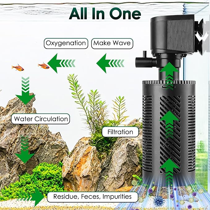 hygger 10-30 Gallon Submersible Aquarium Power Filter In-Tank Filtration with Aeration for Saltwater and Freshwater Fish Tank Internal Filters 210 GPH