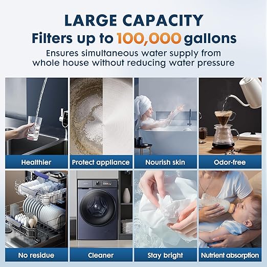 Whole House Water Filter System,Reduce Scale Chlorine,3 Stage Water Purifier,Top-Tier Sediment & Carbon Filter with FOF Technology Filter Out 99% Vocs,Metal,Soften Water,Healthier Skin,20x4.5Inch